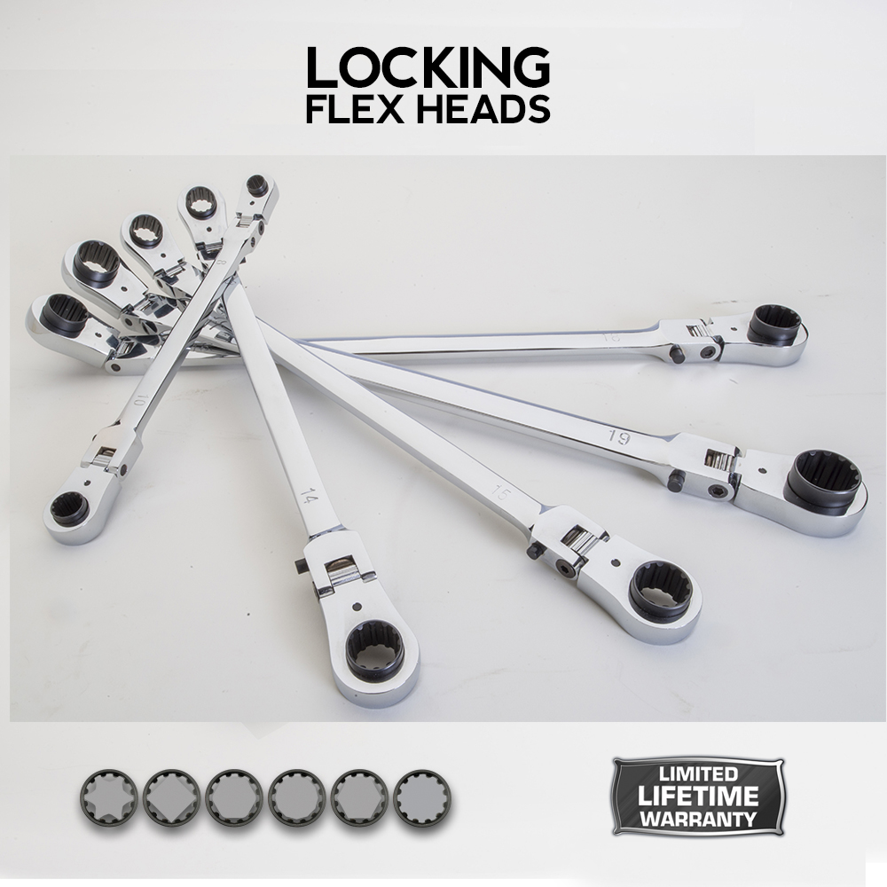 Extra-Long Locking Flex Head Wrench 5-Piece Set - EZRED